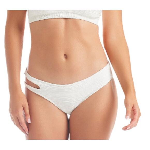 Jessica Simpson Solid White Textured Spring Bikini Swimsuit Bottom Small NWT - Picture 4 of 4